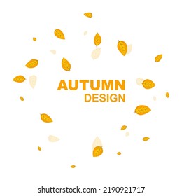 Abstract autumn background with yellow leaves. Vector texture with withered falling foliage. Circular frame.