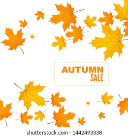 Abstract autumn background with yellow and orange leaves of maple. Vector sale banner with withered foliage.