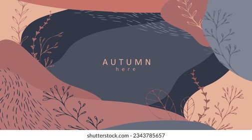 Abstract autumn backgrounds greeting cards and invitations. Banners with autumn hand drawn leaves and elements