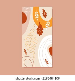 Abstract autumn banner. Design with autumn forest, fallen leaves in autumn leaves color. Trendy collage Vector illustration. For wall art, postcard, cover, poster, brochure, greeting card template