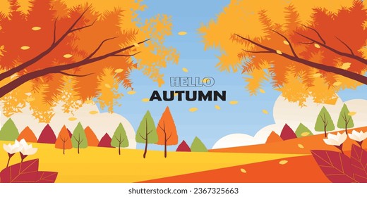 Abstrakter Herbst blauer Himmel Thema Farben Banner Design. Vektorgrafik.