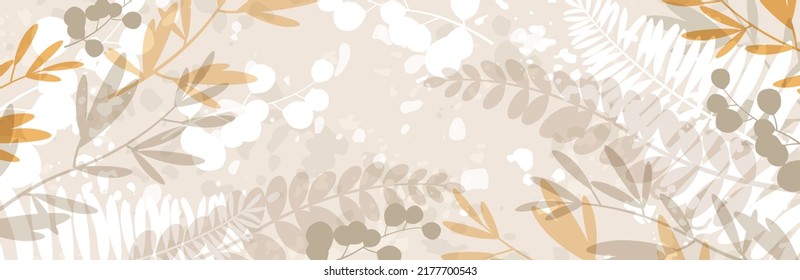 Abstract autumn botanical vector background with simple leaves and pastel texture. Leaf fall pattern. Floral art design for cover, print, wall art, card, banner, invitation, poster