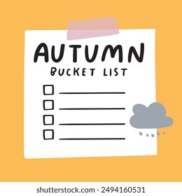 Abstract autumn bucket list. Vector design. Flat illustration on yellow background.