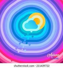 Abstract autumn composition from a rainbow of  colors.Clouds and rain and the sun peeking from behind the clouds.Separate layers with color.Caption separately from drawing. Vector.Flat background 