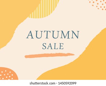 Abstract autumn cute design with brush strokes in yellow and orange on light background. Trendy creative template for leaflets,flyers,poster, brochure, greeting card.Vector illustration