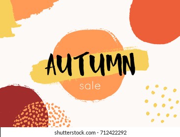 Abstract autumn design with colorful brush strokes in yellow, red, brown and orange on white background. Modern and creative poster, brochure, greeting card template.