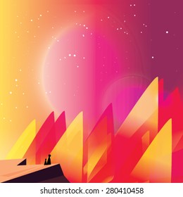 Abstract autumn forest with moon day vector