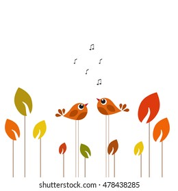 Abstract autumn garden with trees background and fence, vector