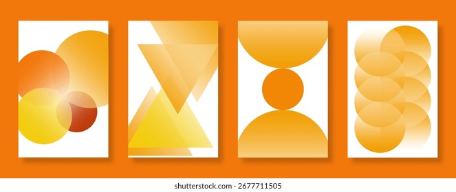 Abstract autumn gradient poster template background set. Minimalist design with geometric shape. Suitable for autumn season, greeting card, banner and flyer. Vector illustration