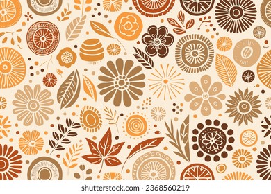 Abstract Autumn Hand Drawn Foliages Texture Pattern Doodle Vector Illustration

