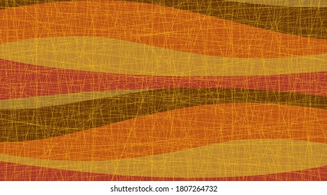 Resumen de la imagen de otoño. Impresión retro con motivos anaranjados, rojos, amarillos y otras olas y antiguos arañazos de película. Creado con datos vectoriales. Ideal para postales de otoño y fondos de banner.