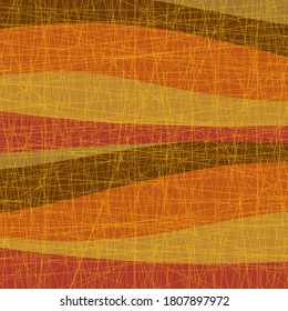 Abstract autumn image. Retro impression with orange, red, yellow and other wave patterns and old film scratches. Created with vector data. Great for autumn postcards and banner backgrounds.