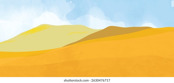 Abstract autumn landscape background vector. Panorama view wallpaper in minimal design with mountain, sky, field. Illustration for print, interior, wall art, decoration, cover, banner.