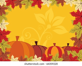 abstract autumn leaf background with pumpkins