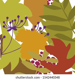 Abstract autumn leafs pattern. Vector concept. Free hand art background. Ideal for cards, posters, logotype and other kinds of design. 
