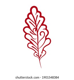 Abstract autumn leave on white backdrop. Label oak tree silhouette, Colorful leaf. Vector Illustration isolated white background.