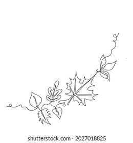 Abstract autumn leaves drawn by one line. Floral sketch. Composition of various leaves. Vector illustration in minimal style.