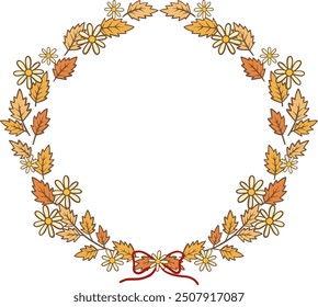 Abstract Autumn leaves with flower wreath doodle illustration for decoration on Autunm seaonal and Thanksgiving festival.
