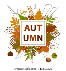 abstract autumn leaves frame background with geometric elements