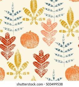 abstract autumn leaves. Hand drawn seamless pattern