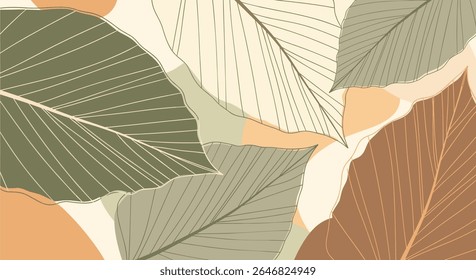 Abstract Autumn Leaves Pattern Design in Earthy Tones with Organic Shapes and Textured Veins Creating a Sophisticated Natural Aesthetic