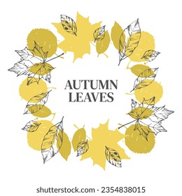 Abstract autumn leaves. Vector illustration of a wreath of dry and fallen leaves. Minimalism. For the design of postcards, textiles, cards, invitations, posters