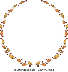 Abstract Autumn leaves with wild berry wreath doodle illustration for decoration on Autunm seaonal and Thanksgiving festival.