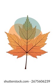 Abstract autumn maple leaf with overlapping soft circles modern minimalist art