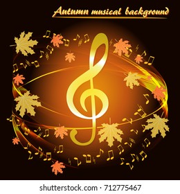 Abstract autumn musical background with maple leaves