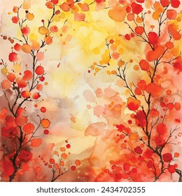 Abstract autumn painting watercolour vector illustration for background