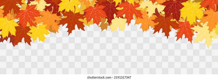 Abstract autumn panorama with colorful leaves on transparent background. Yellow foliage collection. Vector Illustration. Fall flying leaves png, autumn nature vector design elements for decoration.