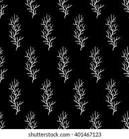 Abstract autumn pattern with hand drawn branches. Cute vector black and white autumn pattern. Seamless monochrome autumn pattern for fabric, wallpapers, wrapping paper, cards and web backgrounds.