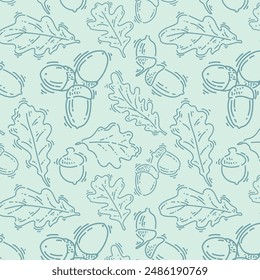 Abstractas patrón de otoño con hojas de roble y frutos secos. Hojas de roble Vector y bellotas dibujadas con líneas. Fondo de otoño para tela, decoración, Anuncios, descuentos y felicitaciones.
