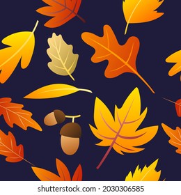 Abstrakte Herbstmuster Hintergrund Blätter verändern die Farbe in den Herbstfarben auf blauem Hintergrund , für Vorlage und Druck, Einfache Cartoon flach Stil. Abbildung Vektor EPS10