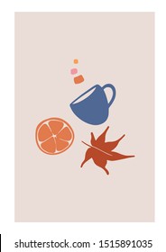 Abstract Autumn Print. Vector Minimal Fall Illustration.