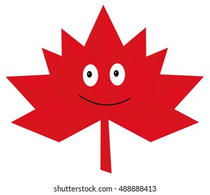 Abstract Autumn Red Leaf of maple with a smile Flat Style Logo design Fall pattern Symbol Canada maple leaf Canadian flag