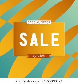 Abstract autumn sale background with falling leaves for special offer or promotion discount poster with frame for text and logo. Promo banner with pattern in autumn colors theme. Vector illustration.