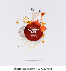 Abstract autumn sale background layout decorate with leaves and geometric patterns for shopping sale or promo poster and frame leaflet or web banner.Vector illustration.
