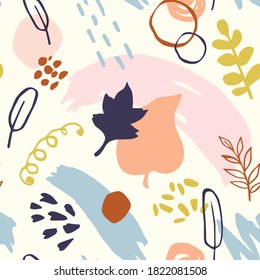 Abstract autumn seamless pattern with leaves. Decorative vector background