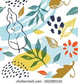 Abstract autumn seamless pattern with leaves. Decorative vector background