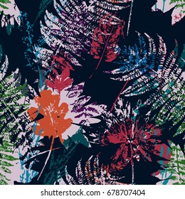 Patrón abstracto de otoño sin fisuras con hojas. Fondo vectorial para varias superficies. Texturas dibujadas a mano.