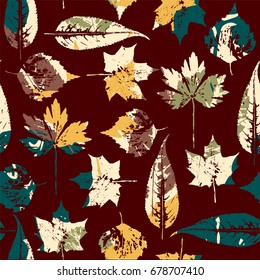 Abstract autumn seamless pattern with leaves. Vector background for various surface. Trendy hand drawn textures.