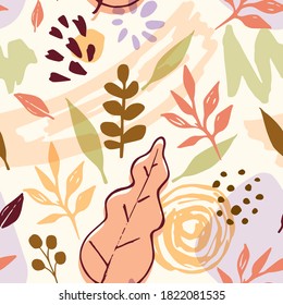 Abstract autumn seamless pattern with orange leaves. Decorative vector background