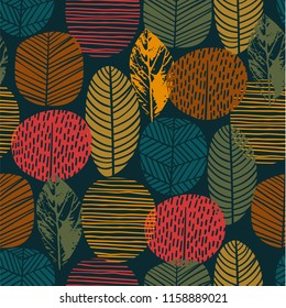 Abstract autumn seamless pattern with trees. Vector background for various surface. Trendy hand drawn textures.