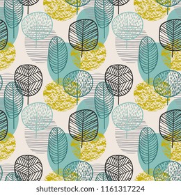 Abstract autumn seamless pattern with trees. Vector background for various surface. Trendy hand drawn textures. Abstract autumn seamless pattern with trees. Vector background for various surface. Trendy hand drawn textures.