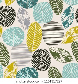 Abstract autumn seamless pattern with trees. Vector background for various surface. Trendy hand drawn textures.