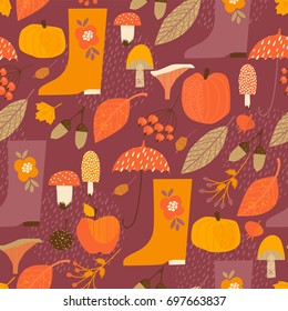 Abstract autumn seamless pattern. Vector background for various surface. Trendy hand drawn textures.