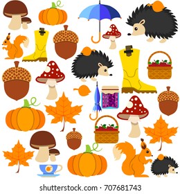 Abstract autumn seamless pattern. Vector background for various surface. Trendy hand drawn textures.