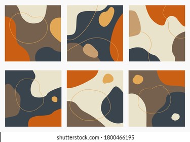 Abstract autumn set backgrounds with doodle object. Modern vector design for scrapbooking, planner, website, stories, congratulations, card, banner and invitations.