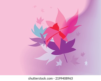 Abstract autumn silhouette leaves on light purple gradient background